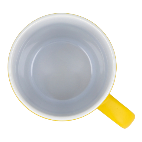 Mug York en céramique 300 ml jaune, vue du dessus avec intérieur blanc.