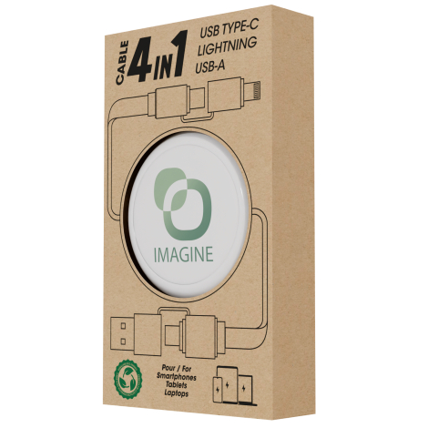 Boîte carton avec fenêtre montrant un câble rétractable blanc