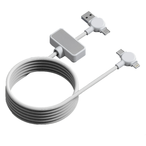 Câble blanc de face avec gaine tressée et module rectangulaire