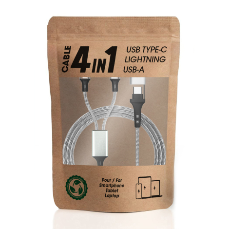 Sac kraft avec fenêtre laissant apparaître un câble argenté