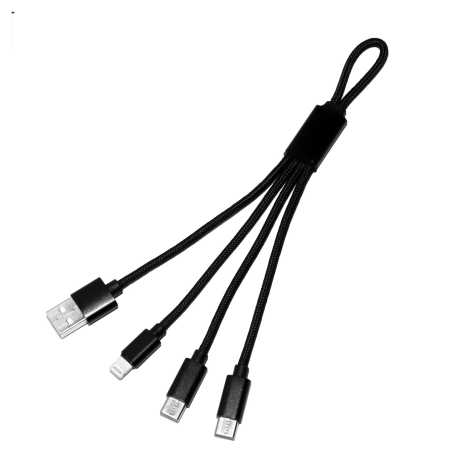 Câble noir multifonction avec quatre connecteurs en éventail