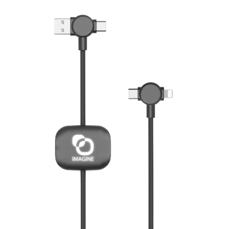 Câble noir avec gaine tressée et connecteurs multiples présenté de face