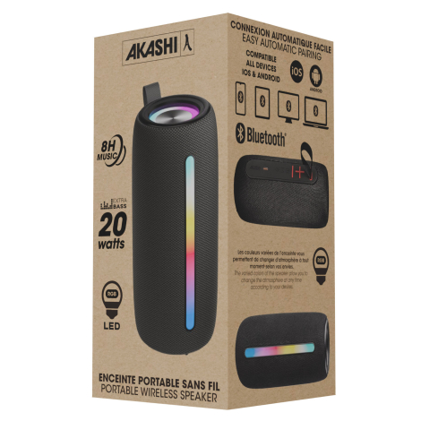 Boîte carton montrant l’enceinte en visuel produit