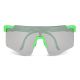 Lunettes de sport à monture verte vues de face, écran unique et éléments de maintien visibles, aucune personnalisation apparente Lunettes de sport à monture verte vues de face, écran unique et éléments de maintien visibles, aucune personnalisation apparente