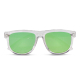 Lunettes translucides vues de face avec verres verts concaves, monture transparente et silhouette arrondie, aucune personnalisat Lunettes translucides vues de face avec verres verts concaves, monture transparente et silhouette arrondie, aucune personnalisat