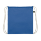 Sac à dos à cordon en coton bleu présenté à plat sur fond blanc avec cordons écrus et surface unie, aucune personnalisation appa Sac à dos à cordon en coton bleu présenté à plat sur fond blanc avec cordons écrus et surface unie, aucune personnalisation appa