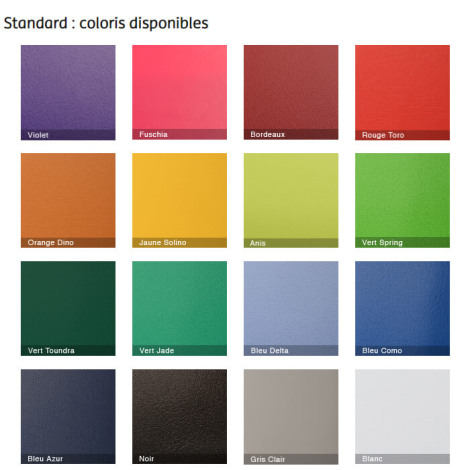 Présentation des différents coloris de la matière pvc standard