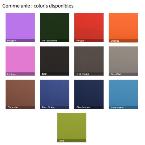 Présentation des différents coloris matière gomme