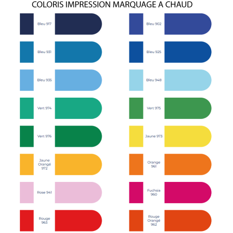 Présentation des différents coloris de marquage à chaud