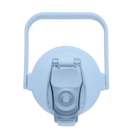 Vue de dessus du couvercle rond montrant clapet transparent, ouverture centrale et poignée relevée, aucune personnalisation visi