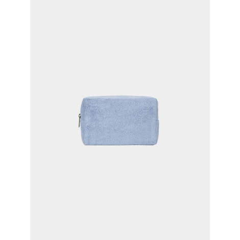 Trousse rectangulaire souple de couleur bleu clair, présentée de face sur fond neutre. La fermeture zippée est visible sur le cô