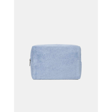 Trousse rectangulaire souple de couleur bleu clair, présentée de face sur fond neutre. La fermeture zippée est visible sur le cô