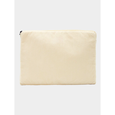 Housse ordinateur en velours coton bio beige sans marquage, vue de face