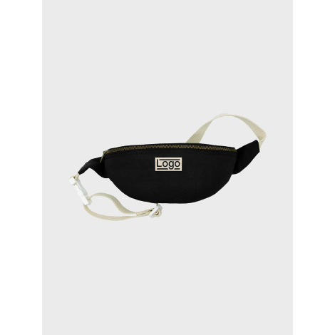 Banane noire vue de face avec étiquette centrale personnalisée.