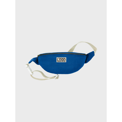 Banane bleu foncé vue de face avec étiquette centrale personnalisée