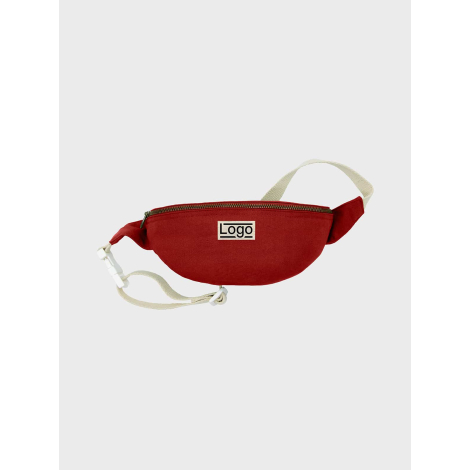 Banane rouge brique vue de face avec étiquette centrale personnalisée