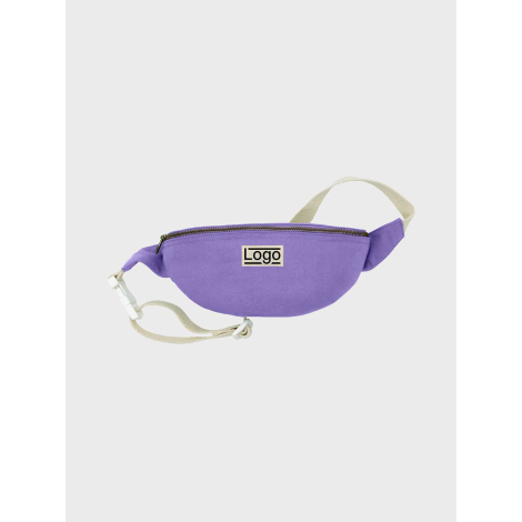 Banane lavande vue de face avec étiquette centrale personnalisée.