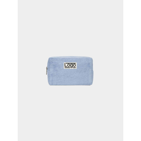 Trousse promotionnelle personnalisable en coton bio bleu clair avec marquage visible sur la face avant