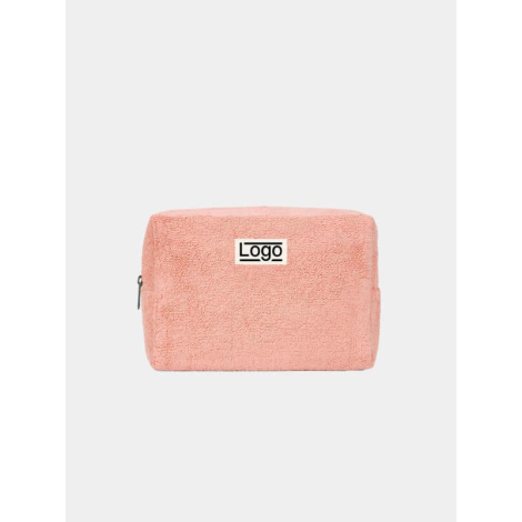 Trousse rectangulaire souple de couleur rose corail, photographiée de face sur fond neutre. La fermeture zippée apparaît sur le 