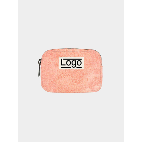 Porte-monnaie promotionnel personnalisable en coton bio rose corail avec impression centrée