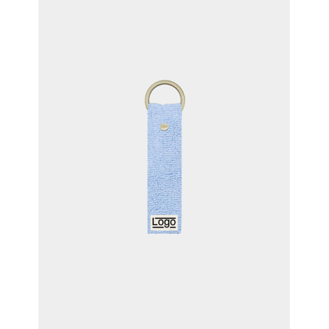 Porte-clés promotionnel personnalisable en coton bio bleu clair avec marquage visible
