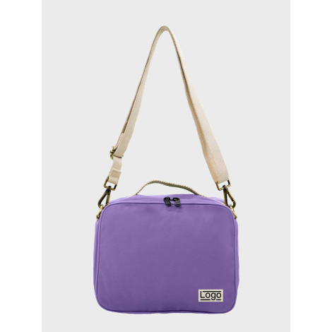 Sac isotherme lavande vu de face avec étiquette personnalisée