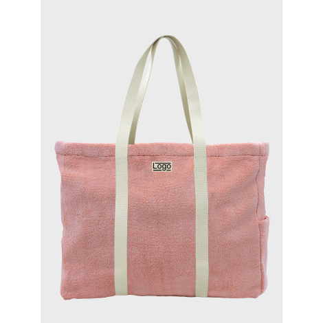 Sac de plage promotionnel en éponge rose avec personnalisation visible