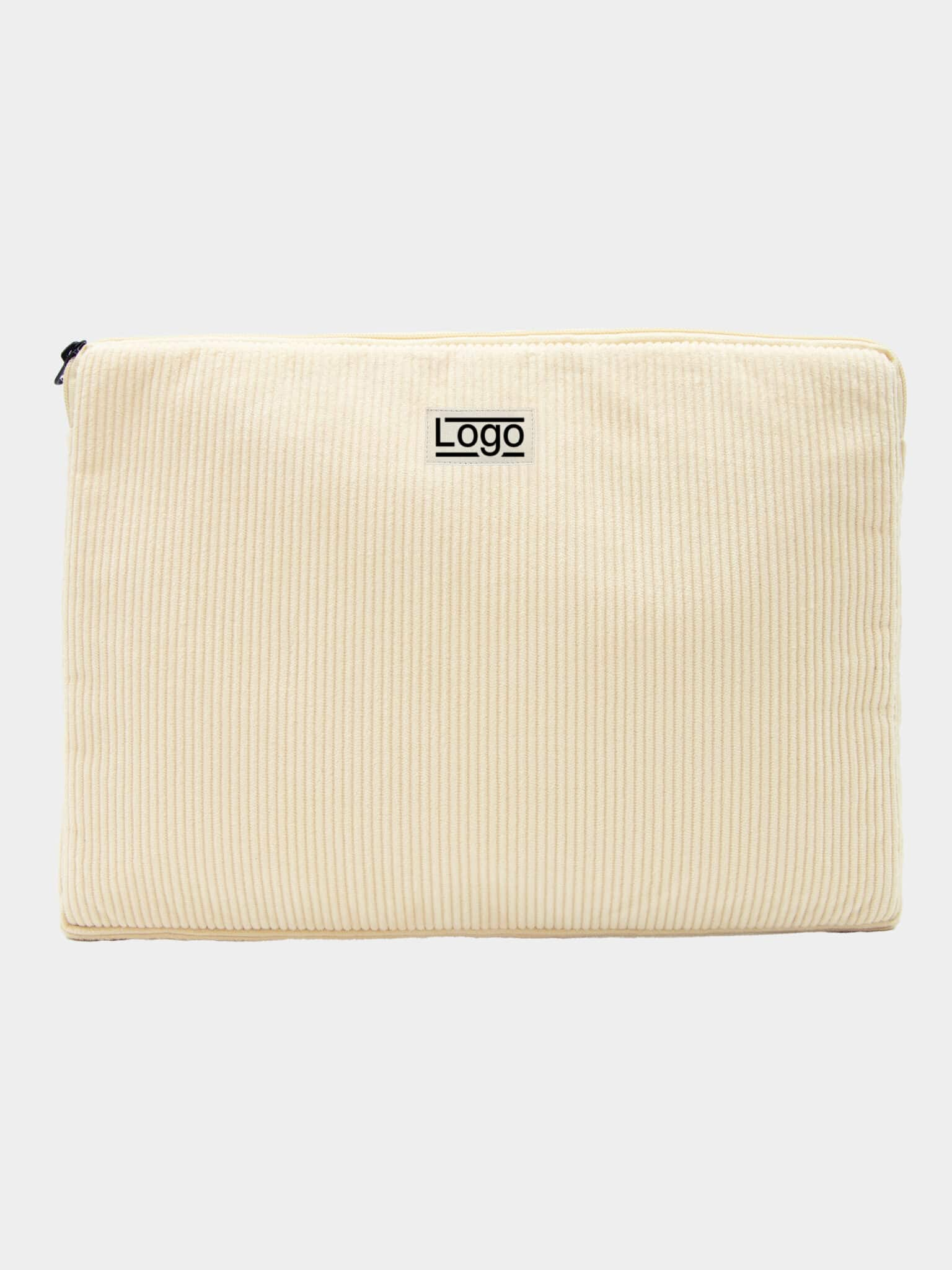 Housse ordinateur promotionnelle personnalisable velours Léo M Ecru
