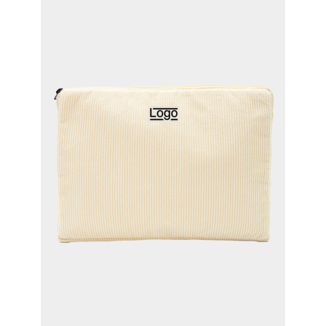 Housse ordinateur promotionnelle personnalisable en velours coton bio clair avec marquage visible
