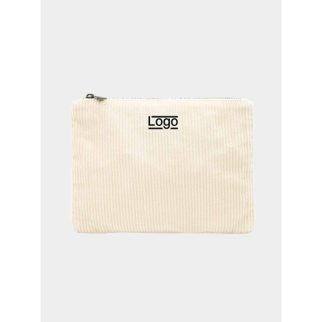 Pochette publicitaire en velours coton bio clair avec personnalisation centrée sur la face avant
