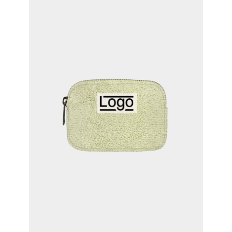 Porte-monnaie publicitaire en coton bio vert amande avec marquage visible sur la face avant