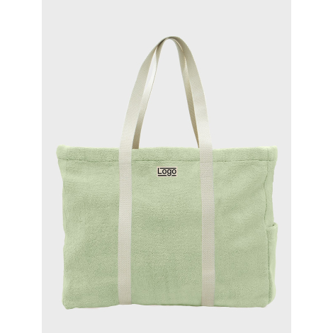 Sac cabas promotionnel en éponge verte avec marquage visible sur la face avant