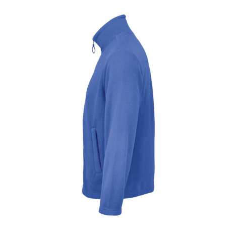 Veste micropolaire unisexe bleue présentée de profil, sans personnalisation apparente.