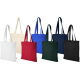 Ensemble de sacs shopping en coton biologique naturel, rouge, bleu, vert foncé et bleu marine présentés côte à côte, sans marqua