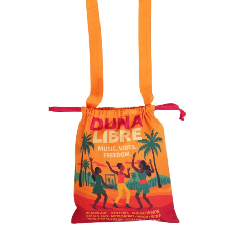 Sac festival coton orange suspendu avec cordon rose