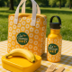 Lunchbag isotherme jaune à motif floral avec marquage visible en extérieur