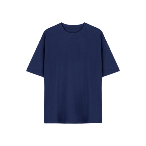 Tee-shirt coton bio bleu marine manches courtes fond blanc