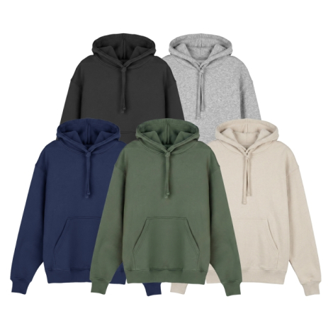 Hoodie coton bio 340 g coloris noir gris bleu vert beige