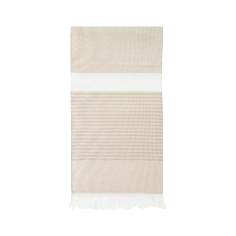 Fouta beige recyclée avec bande blanche et franges