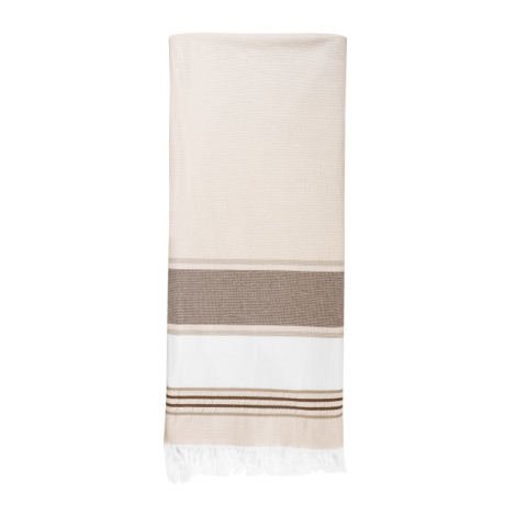 Fouta beige recyclée à plat bande horizontale contrastée