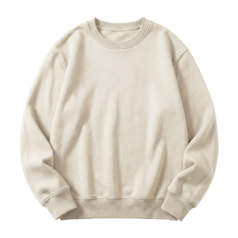 Sweat beige coton biologique col rond fond blanc