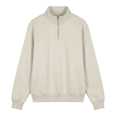 Sweat col zippé beige à plat fond blanc
