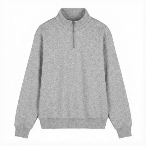 Sweat col zippé gris chiné à plat
