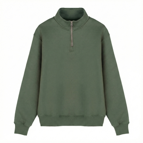 Sweat col zippé vert coton bio
