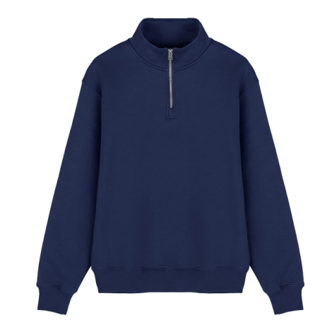 Sweat col zippé bleu marine coton bio