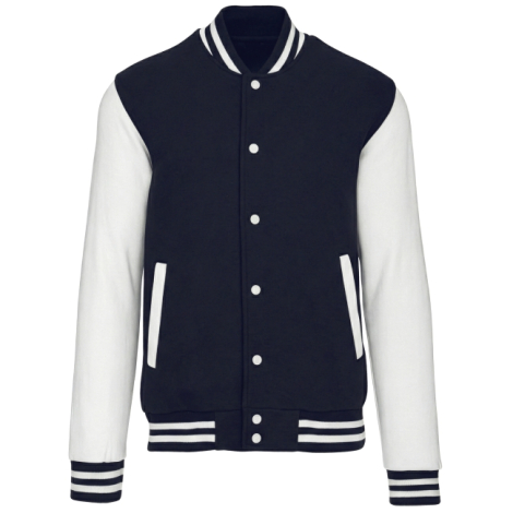Veste teddy bleu marine et blanc à plat