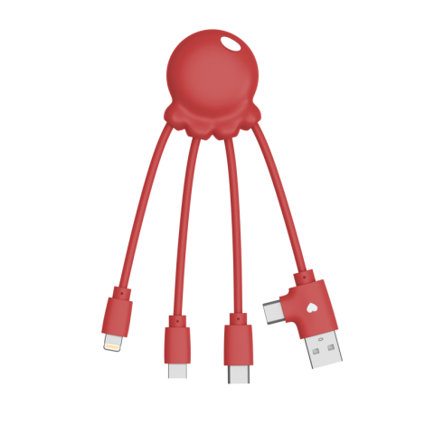 Câble Octopus rouge multi-connecteurs design pieuvre
