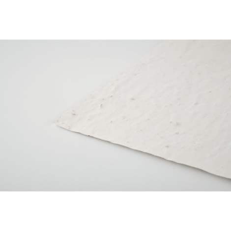 Gros plan sur le coin d’une feuille de papier à planter montrant l’épaisseur et la texture du matériau, sans personnalisation vi