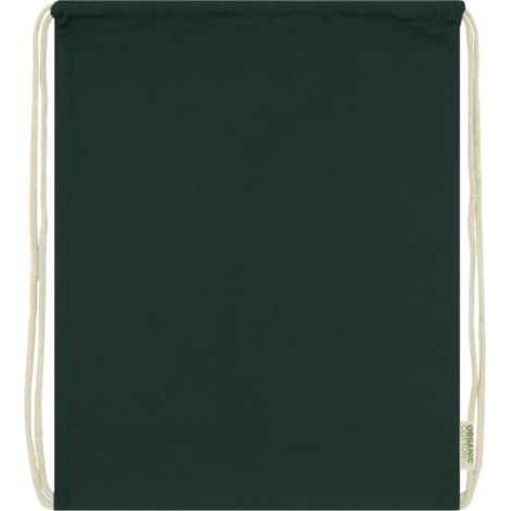 Sac à cordon vert foncé présenté à plat en vue arrière avec cordons écrus visibles, sans marquage apparent.