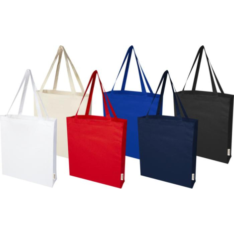 Ensemble de sacs shopping écru, rouge, bleu, bleu marine et noir présentés de face avec longues poignées assorties, sans marquag